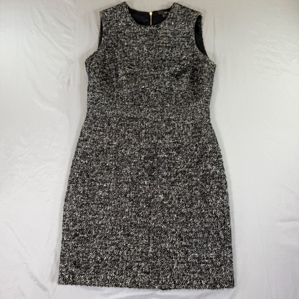 Tweed Wool Alpaca Blend Sleeveless Sheath Dress 4 Black White Quiet Luxury Prep